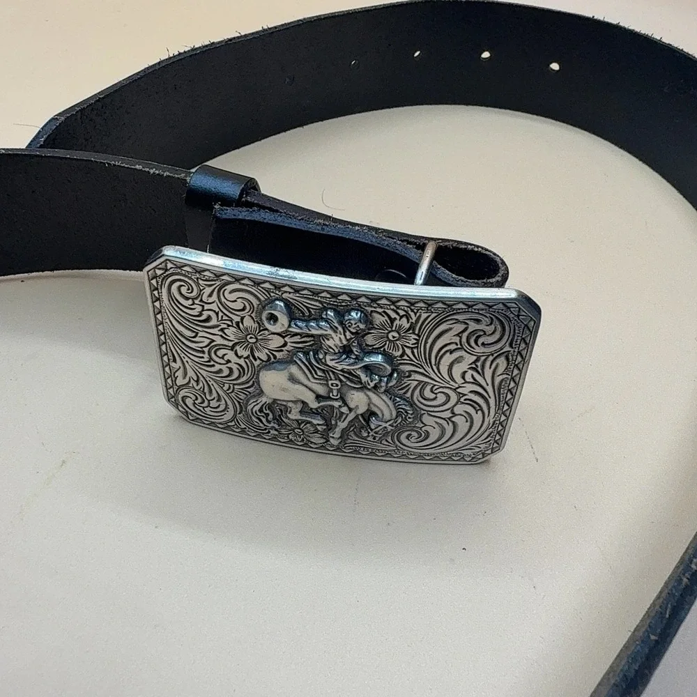 Nocona Genuine Leather Western Belt Black Rodeo Bronc Rider Size 36